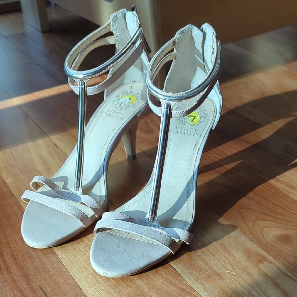 Vince Camuto Cream T-Strap Heels